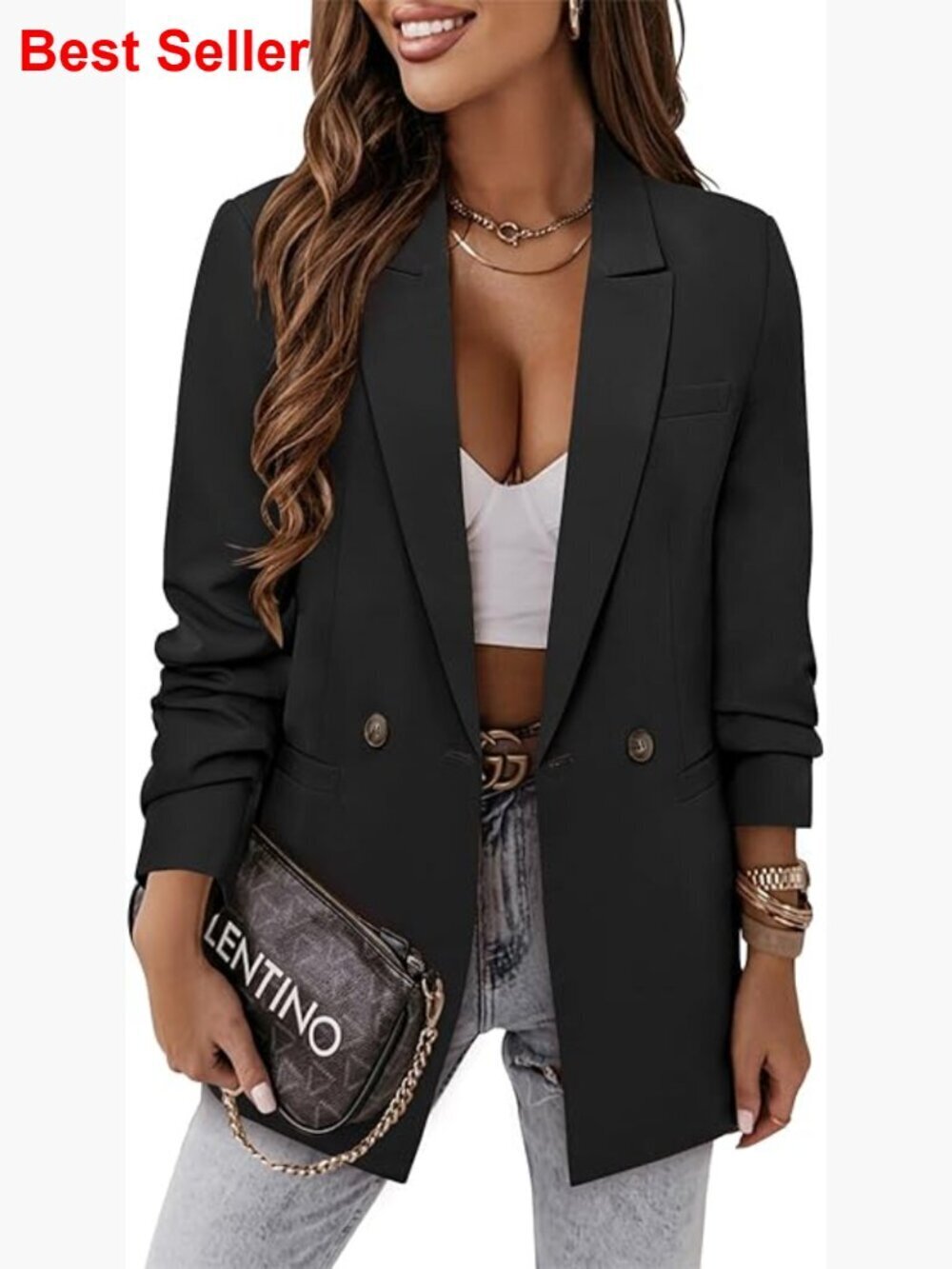Polyester Blazer with Lining for Business Casual Work Wear